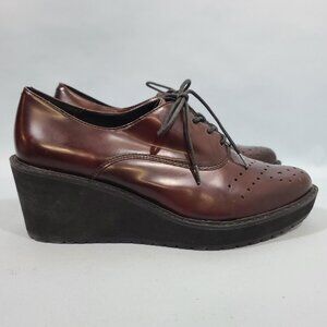Clarks Narrative Burgandy Leather Wedge Heel Oxfords Women's Size 10M